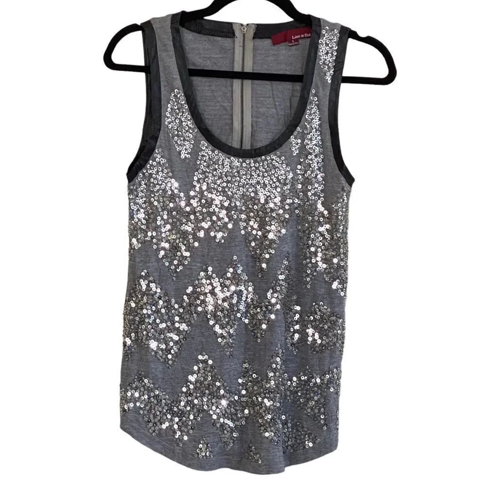 Line & Dot Silver Sequin Faux Leather Accent Tank Top Sz S